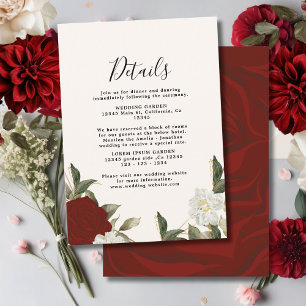 Carte D'accompagnement Détails de mariage floral rose rouge profond roman