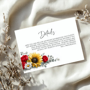 Carte D'accompagnement Détails de mariage floral Rose Rouge Tournesol