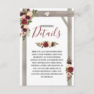 Carte D'accompagnement Détails de mariage floral rustique en Bourgogne