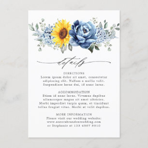 Carte D'accompagnement Détails de mariage floral Sunflower Dusty Blue Sla