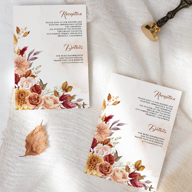 Carte D'accompagnement Détails de mariage floral terracotta Bourgogne rus (Créateur téléchargé)