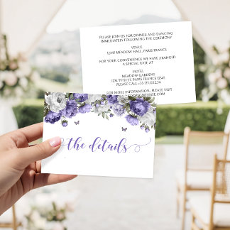 Carte D'accompagnement Détails de mariage floral violet lavande lilas 