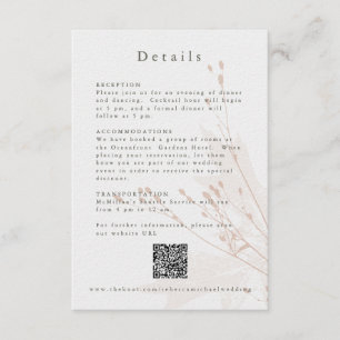 Carte D'accompagnement Détails de mariage floraux à l'aquarelle rose pâle