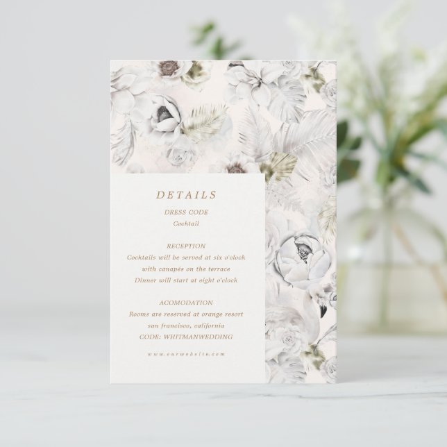 Carte D'accompagnement détails de mariage floraux argentés romantiques in (Debout devant)