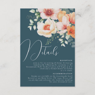 Carte D'accompagnement Détails de mariage floraux bleu sarcelle orange pê