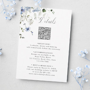 Carte D'accompagnement Détails de mariage floraux bleus blancs et verts à