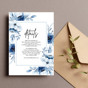 Carte D'accompagnement Détails de mariage floraux Champagne ivoire bleu p