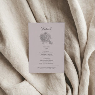 Carte D'accompagnement Détails de mariage floraux esquissés vintage