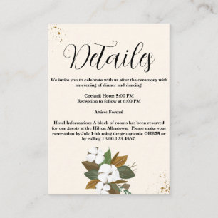 Carte D'accompagnement Détails de mariage floraux marron et crème élégant