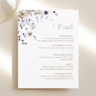 Carte D'accompagnement Détails de mariage floraux romantiques violets et