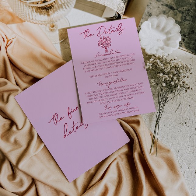 Carte D'accompagnement Détails de mariage floraux rose framboise dessinés (Créateur téléchargé)