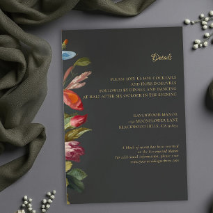Carte D'accompagnement Détails de mariage floraux rouges gothiques romant