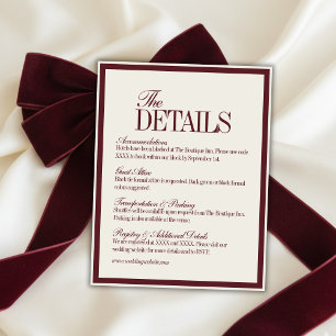 Carte D'accompagnement Détails de mariage formel Burgundy Red Elegant Scr