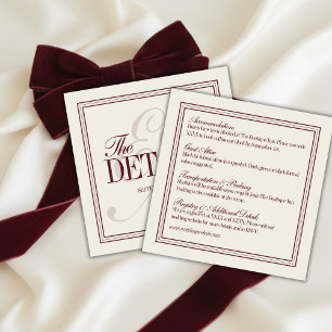 Carte D'accompagnement Détails de mariage formel Burgundy Red Script Élég