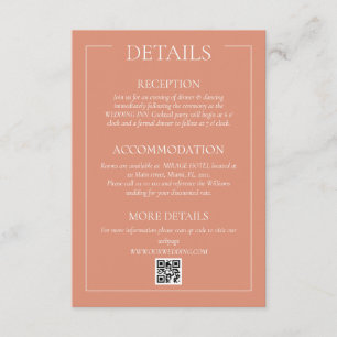 Carte D'accompagnement Détails de mariage formel en terre cuite pastel