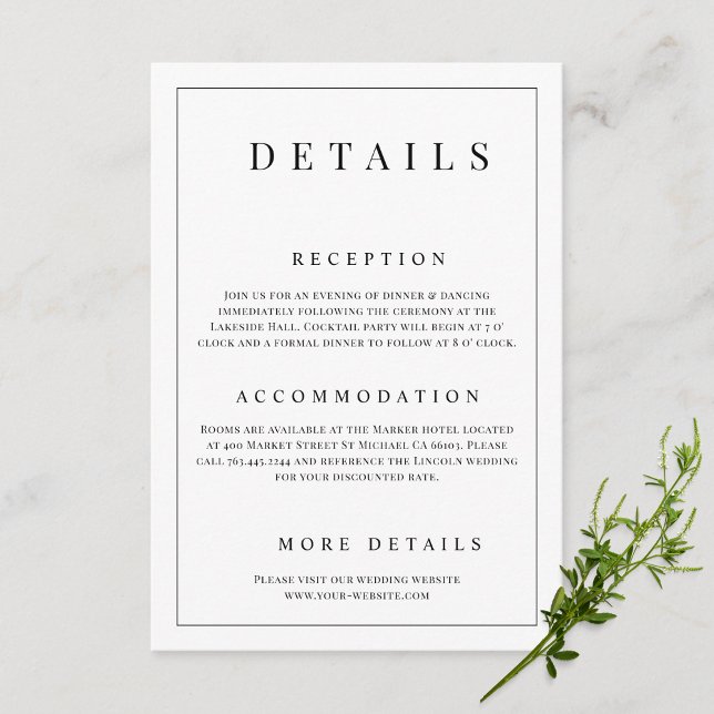 Carte D'accompagnement Détails de mariage formels simples noir et blanc (Créateur téléchargé)