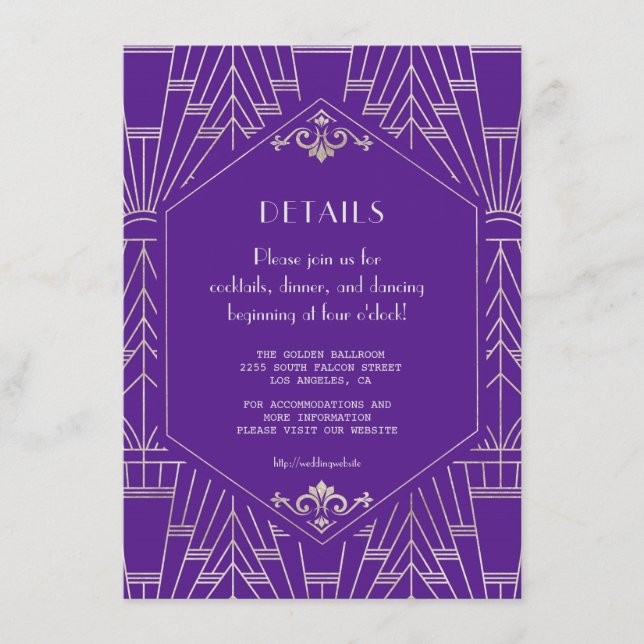 Carte D'accompagnement Détails de mariage Gatsby le Magnifique argent vio (Devant)