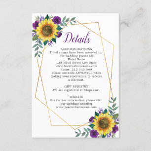 Carte D'accompagnement Détails de mariage géométriques floraux violets to