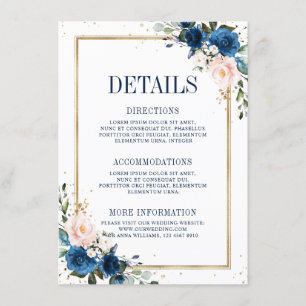 Carte D'accompagnement Détails de mariage géométriques Rose Pâle et Bleu 