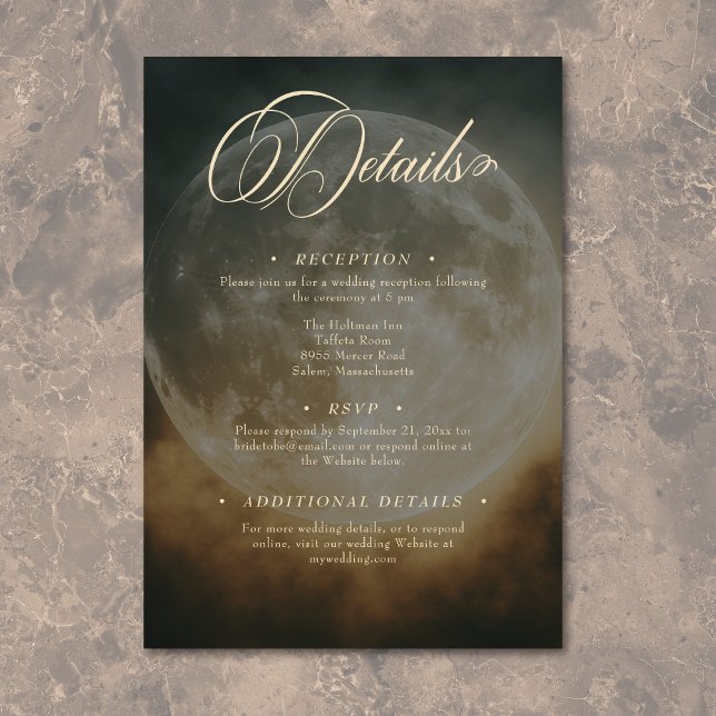 Carte D'accompagnement Détails de mariage gothique sombre avec arche sous (Gothic Dark Full Moon Arch Wedding Details Enclosure Card)