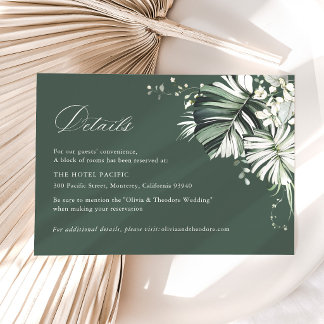 Carte D'accompagnement Détails de mariage hôtelier de Monstera Vert Sauge