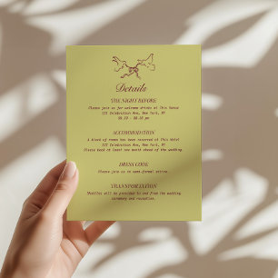 Carte D'accompagnement Détails de mariage illustrés d'oiseaux