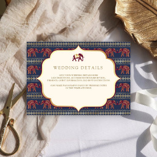 Carte D'accompagnement Détails de mariage indien éléphant or bordeaux mar
