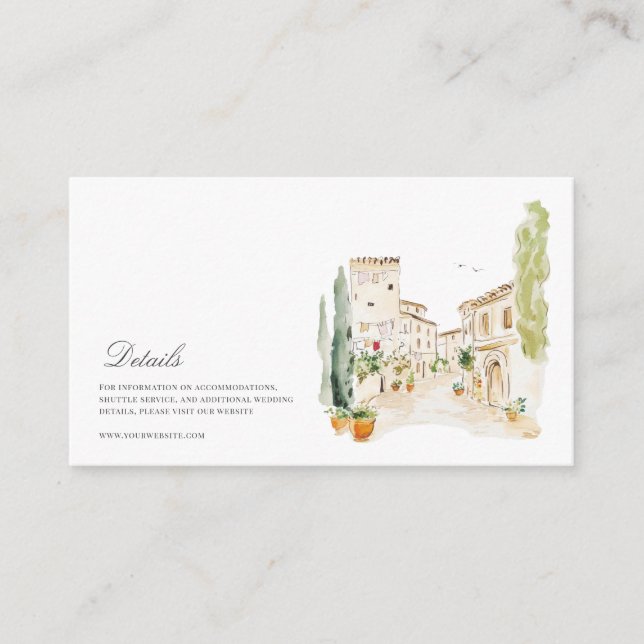 Carte D'accompagnement Détails de mariage italien à l'aquarelle en Toscan (Devant)
