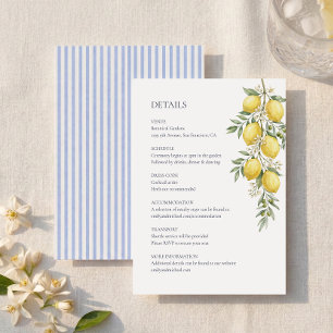 Carte D'accompagnement Détails de mariage italien au citron inclus