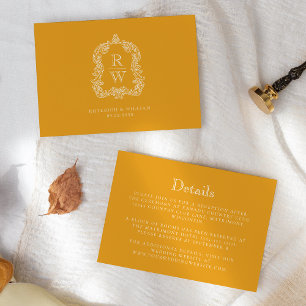Carte D'accompagnement Détails de mariage jaune souci Crest Monogramme