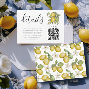 Carte D'accompagnement Détails de mariage jaunes et bleus de citrons mode