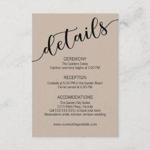 Carte D'accompagnement Détails de mariage Latte Mocha Black Script