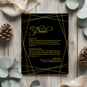 Carte D'accompagnement Détails de mariage luxe noir géométrique doré