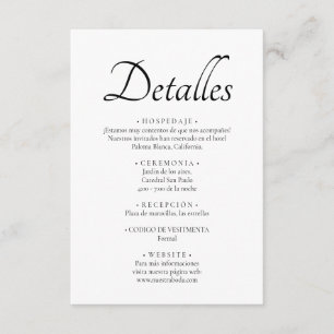 Carte D'accompagnement Détails de Mariage Minimalistes et Modernes en Esp