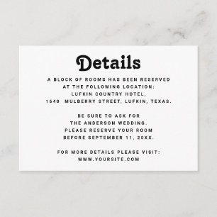 Carte D'accompagnement Détails de mariage minimalistes Informations mod