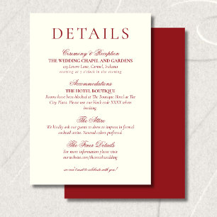 Carte D'accompagnement Détails de mariage minimalistes rouge burgundy cla