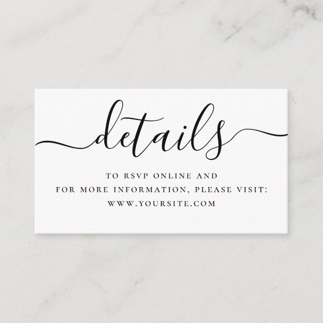 Carte D'accompagnement Détails de mariage minimaux + Code QR | Script sim (Devant)