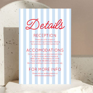 Carte D'accompagnement Détails de mariage Modern Coastal Rouge Bleu Rayur
