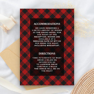 Carte D'accompagnement Détails de mariage moderne à carreaux rouges de bu