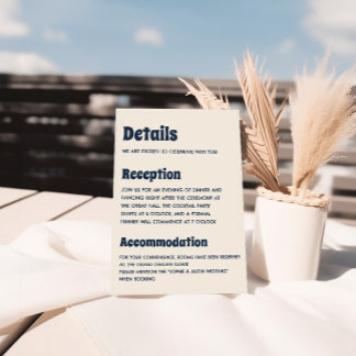 Carte D'accompagnement Détails de mariage moderne bleu marine et crème