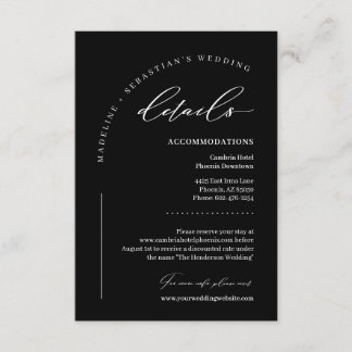 Carte D'accompagnement Détails de mariage moderne élégant noir