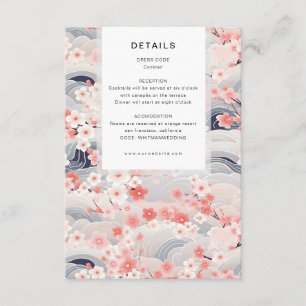 Carte D'accompagnement Détails de mariage moderne Navy Waves Sakura Bloss