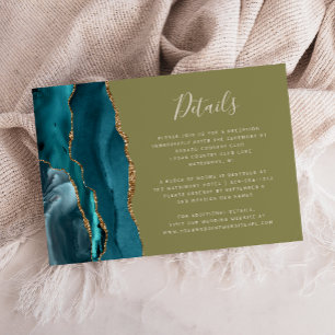 Carte D'accompagnement Détails de mariage moderne sarcelle or agate vert