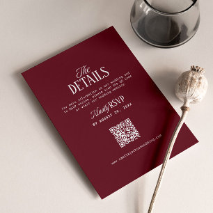 Carte D'accompagnement Détails de mariage modernes en Bourgogne Code Qr d