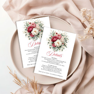 Carte D'accompagnement Détails de mariage modernes floraux bordeaux or