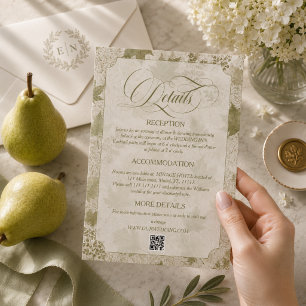 Carte D'accompagnement Détails de mariage neutres vert olive