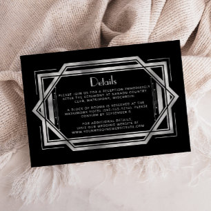 Carte D'accompagnement Détails de mariage noir argenté Déco des années 19