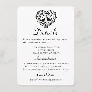 Carte D'accompagnement Détails de mariage noir Coeurs floraux de tourtere