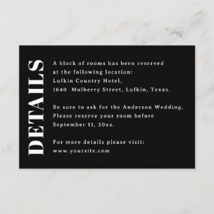 Carte D'accompagnement Détails de mariage noir moderne Hébergement d'hô
