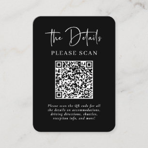 Carte D'accompagnement Détails de Mariage noir moderne simple avec code Q
